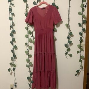 MikaRose Long Pink Tiered Dress -Small